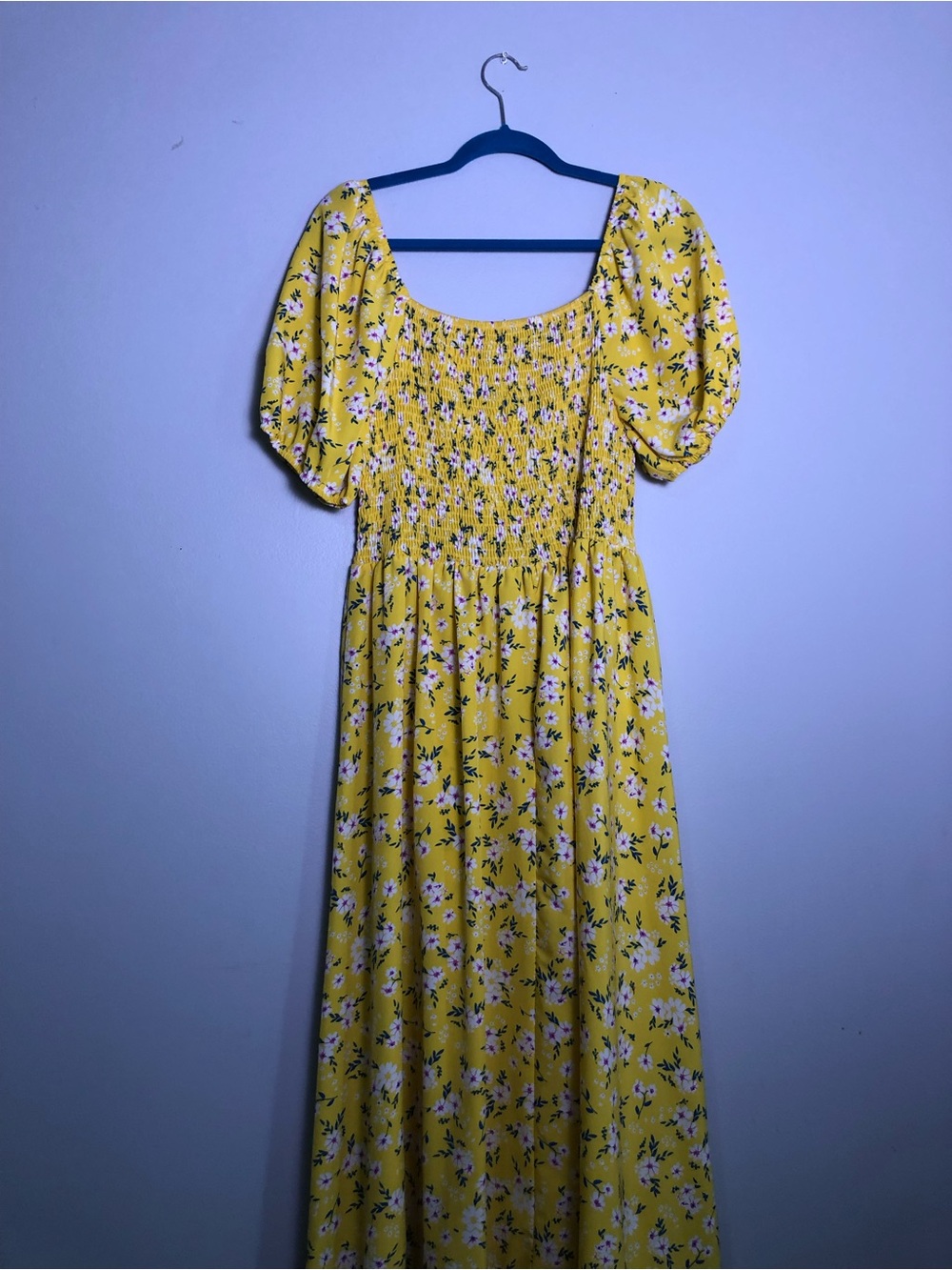 Yellow Floral Puff-Sleeve Maxi Dress
